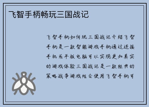 飞智手柄畅玩三国战记